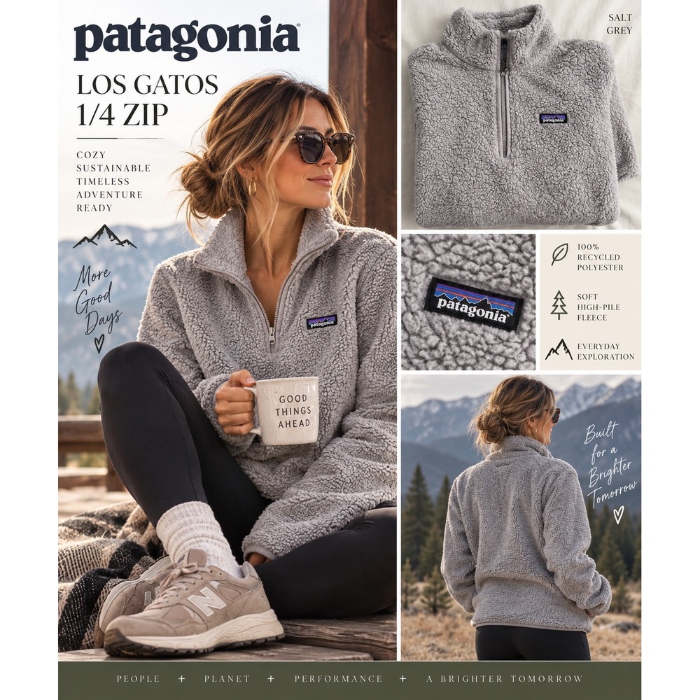 Patagonia Los Gatos 1/4 Zip Sherpa Fleece Pullover Salt Grey Women's L